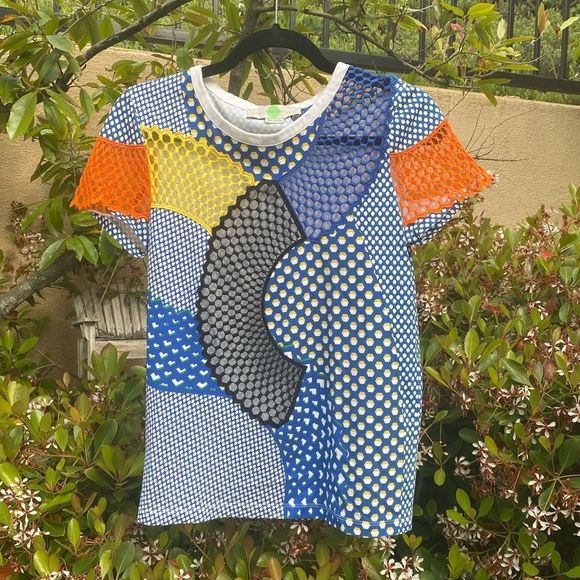 Stella McCartney Multicolored Crewneck T-Shirt w/Mesh Accents. Size XS. EUC - Picture 3 of 9